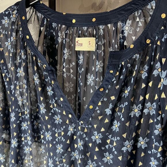 Hollister Boho Peasant Blouse Chiffon 3/4 Sleeve blue Size Small - Picture 8 of 16